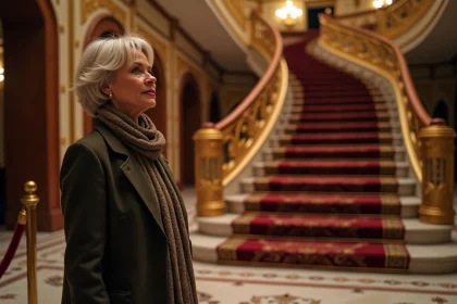 Femme pensant dans le hall du théâtre Mogador