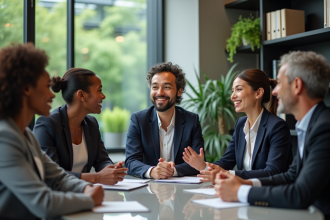 Groupe de professionnels en réunion dans un bureau moderne